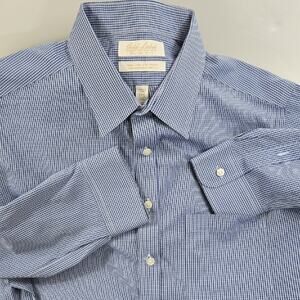 Gold Label Roundtree & Yorke Slim Fit Blue Gingham Dress Shirt 17.5 34/35